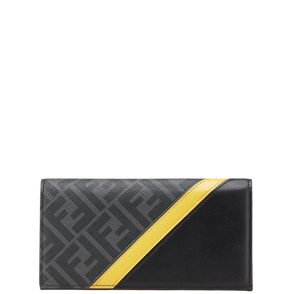 Fendi Long Wallet Yellow Zucca Leather Black - Picture 1 of 8